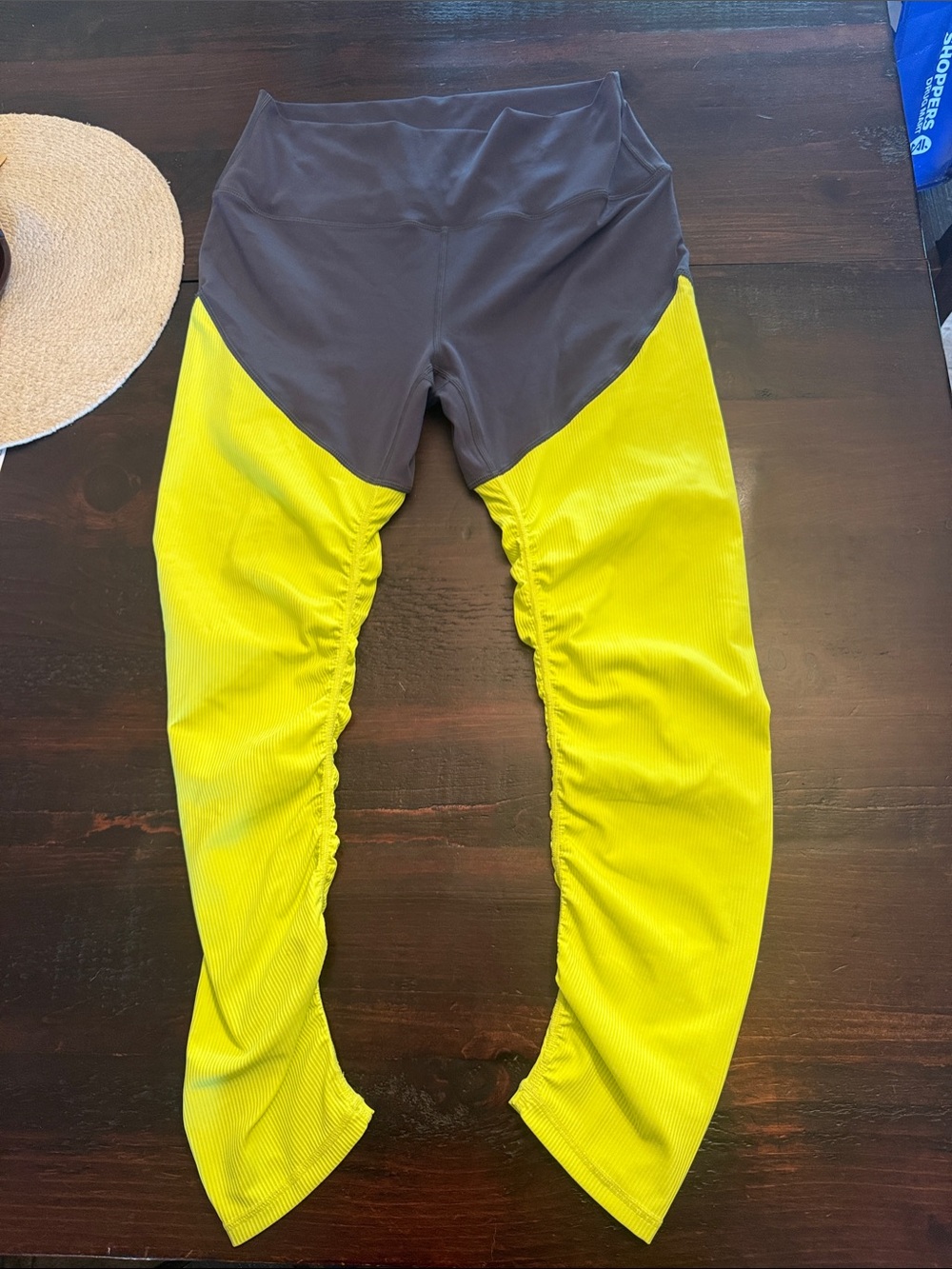ZYIA Two-Tone High-Waist Leggings in Charcoal and Neon Yellow